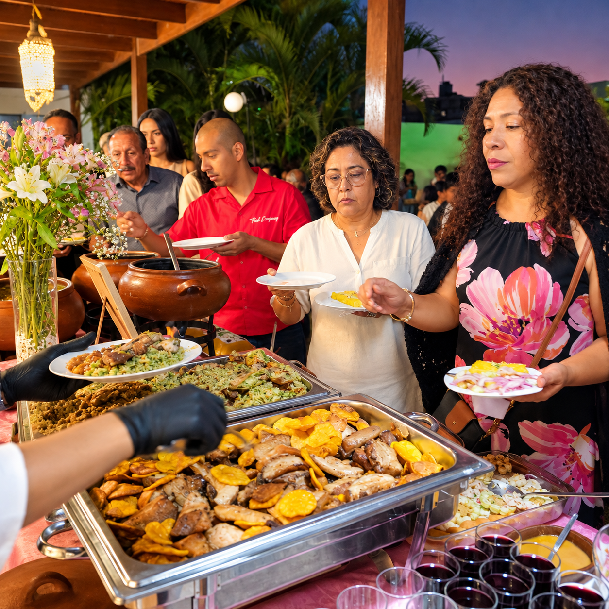 Invitados disfrutando del buffet durante un evento